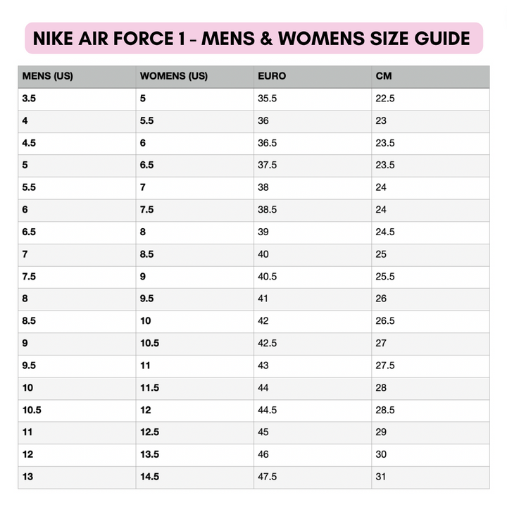 Air force deals 1 sizing guide